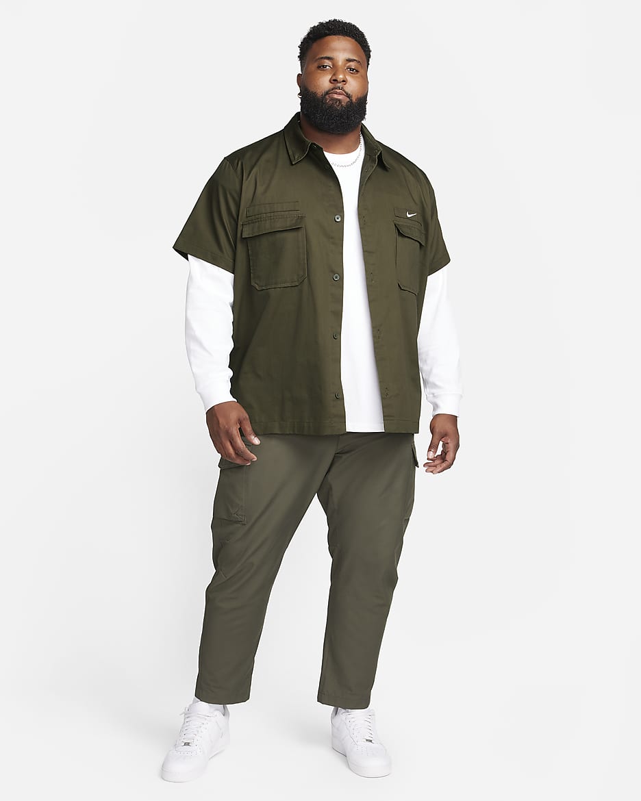 Nike Life Men s Woven Military Short Sleeve Button Down Shirt. Nike